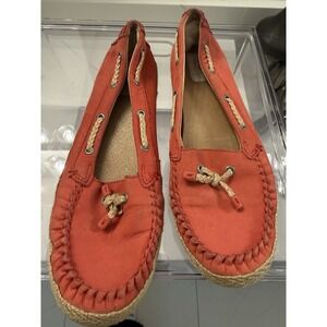 UGG Australia Pink Leather Slip-On Flats Womens 9 Round Toe Bow Jute Trim